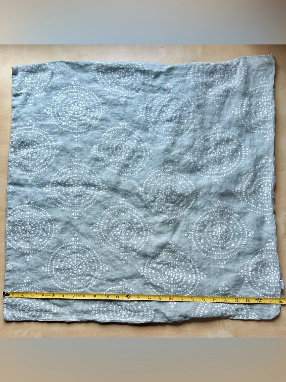 Serena & Lily Seafoam Linen Euro Sham Covers with White Dot Medallion Print